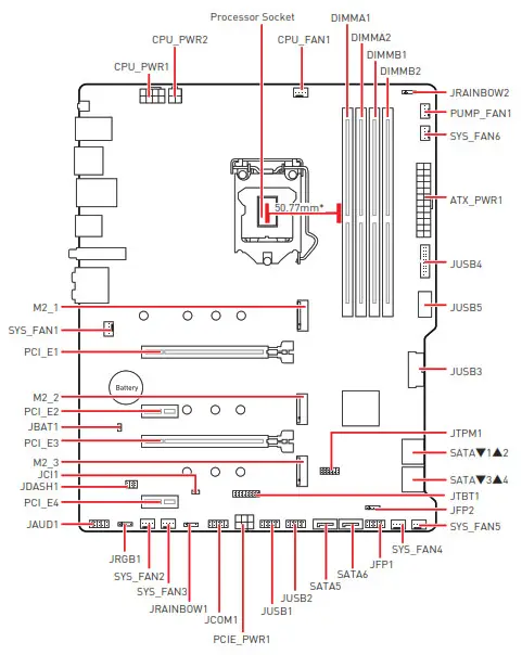 Visión general de componentes de la placa base msi Z590 PRO Wi-Fi Z590-A PRO