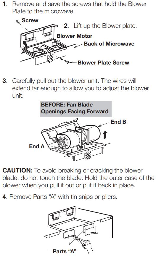 SAMSUNG ME21R7051SS Range Microwave Oven Instruction Manual - ADAPTACIÓN DEL SOPLADOR DE MICROONDAS PARA EL EXTRACTOR EXTERIOR TRASERO