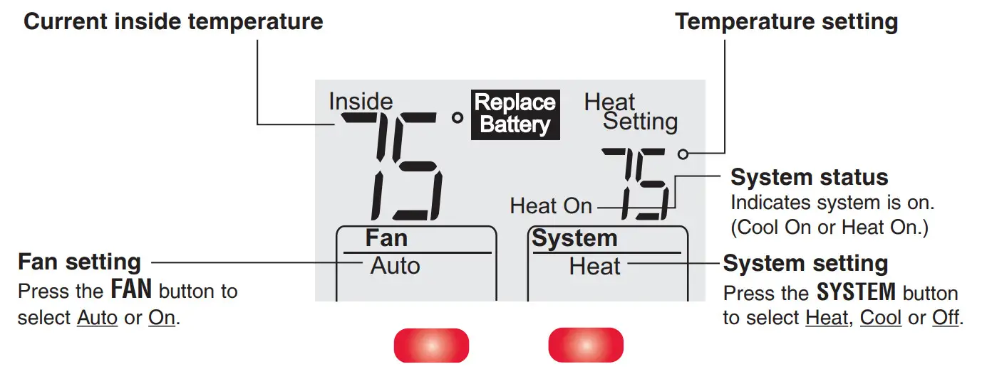 Honeywell RTHL3550 Non-Programmable Digital Thermosta- Pantalla de visualización