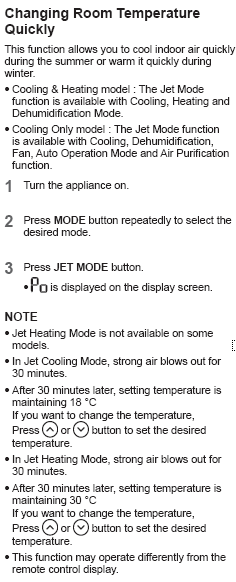 LG-Air-Conditioner-Remote-Control-Uso de la función Jet Mode