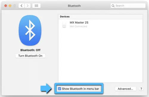 Mostrar Bluetooth en la barra de menús