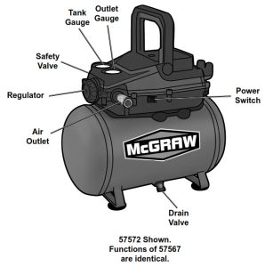 McGRAW 57572 3 Gallon Libre de Aceite de Aire Portátil- Funciones