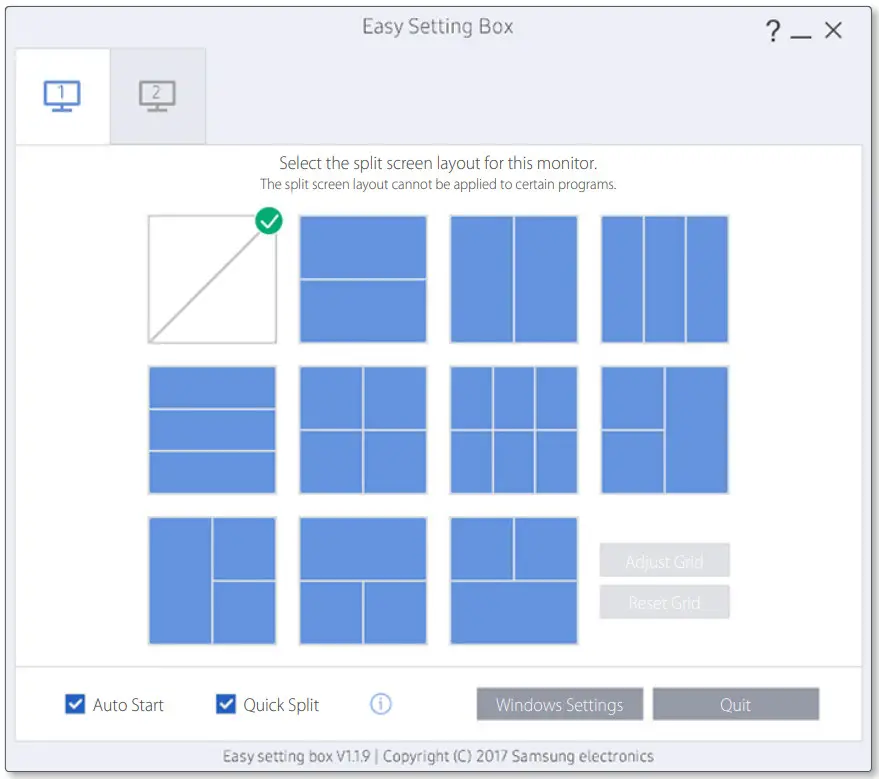 SAMSUNG Easy Setting Box Aplicación de división de pantalla - diseño de pantalla
