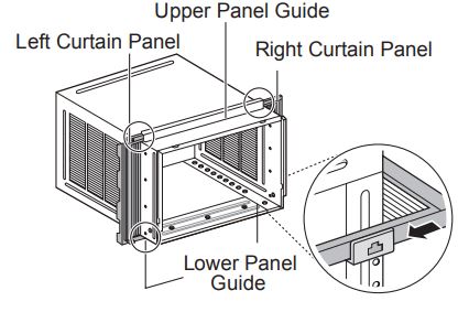 Manual del usuario del aire acondicionado LG - Inserte los rieles superior e inferior de los paneles de la cortina