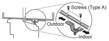 Manual del usuario del acondicionador de aire LG - Utilice 2 tornillos tipo A para fijar un soporte de umbral a los orificios del riel del armario en un lado.