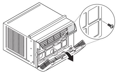 LG Air Conditioner Owner's Manual - Abra la rejilla de entrada de aire y fije el conjunto de la rejilla frontal con 2 tornillos de tipo A a través del lado izquierdo y la parte inferior de la rejilla frontal.