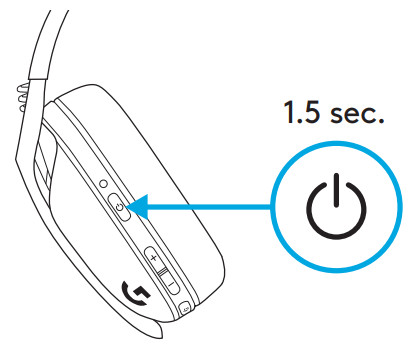 logitech G435 Wireless Gaming Headset - Botón de encendido