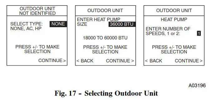Termostato Carrier Infinity Control - Fig. 17 -- Selección de la unidad exterior
