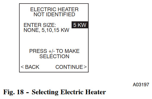 Termostato Carrier Infinity Control - Fig. 18 -- Selección del calefactor eléctrico