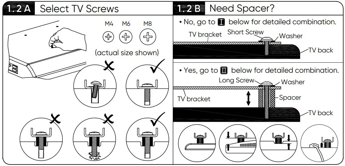 onn 100027961 50-Inch Full Motion TV Wall Mount User Guide - Seleccione los tornillos del televisor