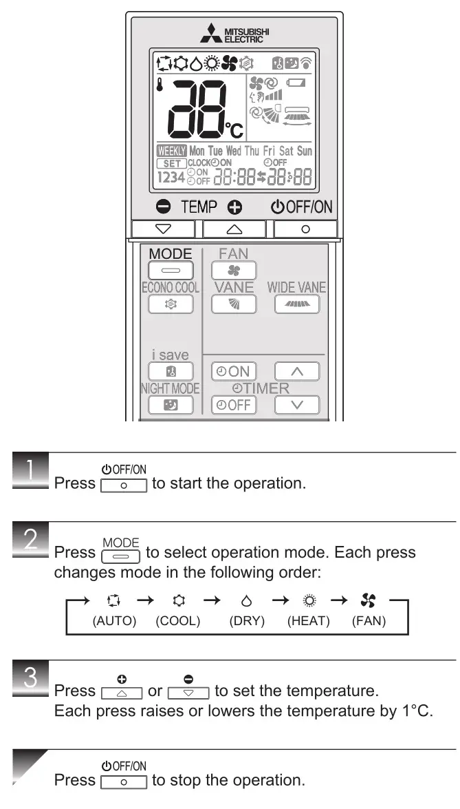 Mitsubishi-Electric-Split-Type-Air-Conditioners - SELECCIÓN DE LOS MODOS DE FUNCIONAMIENTO