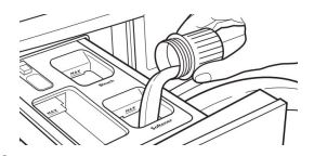 Manual del propietario de la lavadora de carga frontal Whirlpool - Adición de suavizante líquido al dispensador de carga única
