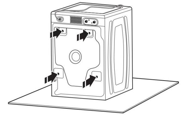 Manual del propietario de la lavadora de carga frontal Whirlpool - Localización de los pernos de transporte