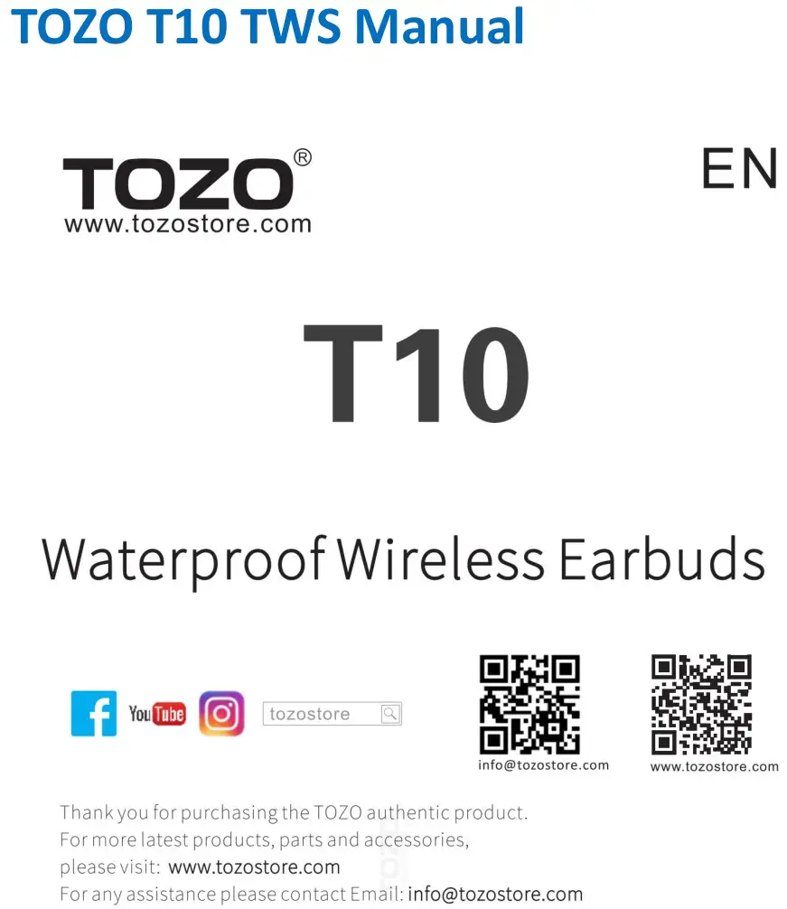 Manual de los auriculares inalámbricos TOZO T10 TWS