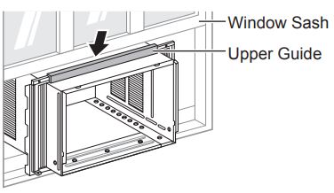 Manual del usuario del aire acondicionado LG - Tire de la hoja inferior de la ventana hacia abajo por detrás de la guía superior hasta que se junten.