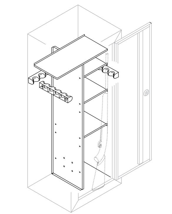 APILABLE EN GCB-18C Armario Convertible para 18 Armas de Fuego - En las paredes exteriores y traseras de los compartimentos izquierdo y derecho